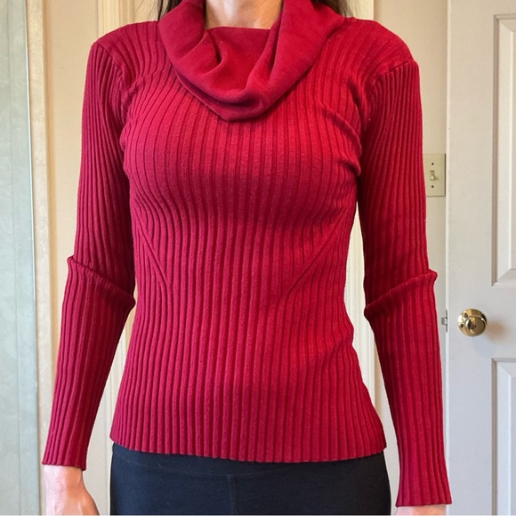 Cowl Neck Sweater, red, soft, stretchy for multi size fit, w/ sunscreen, Sz S - Picture 3 of 6
